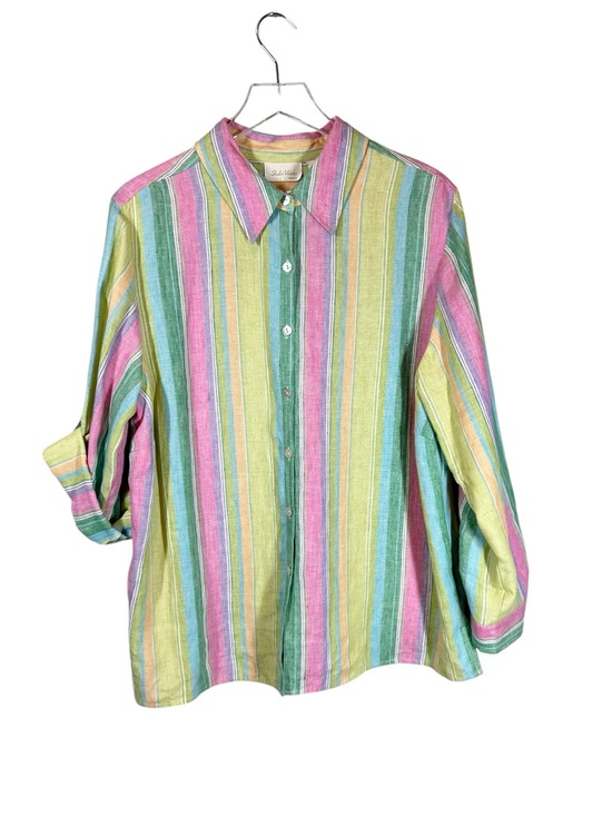 Vintage Tops - VINTAGE STUDIO WORKS Women’s plus size 1X colorful linen striped button-down top